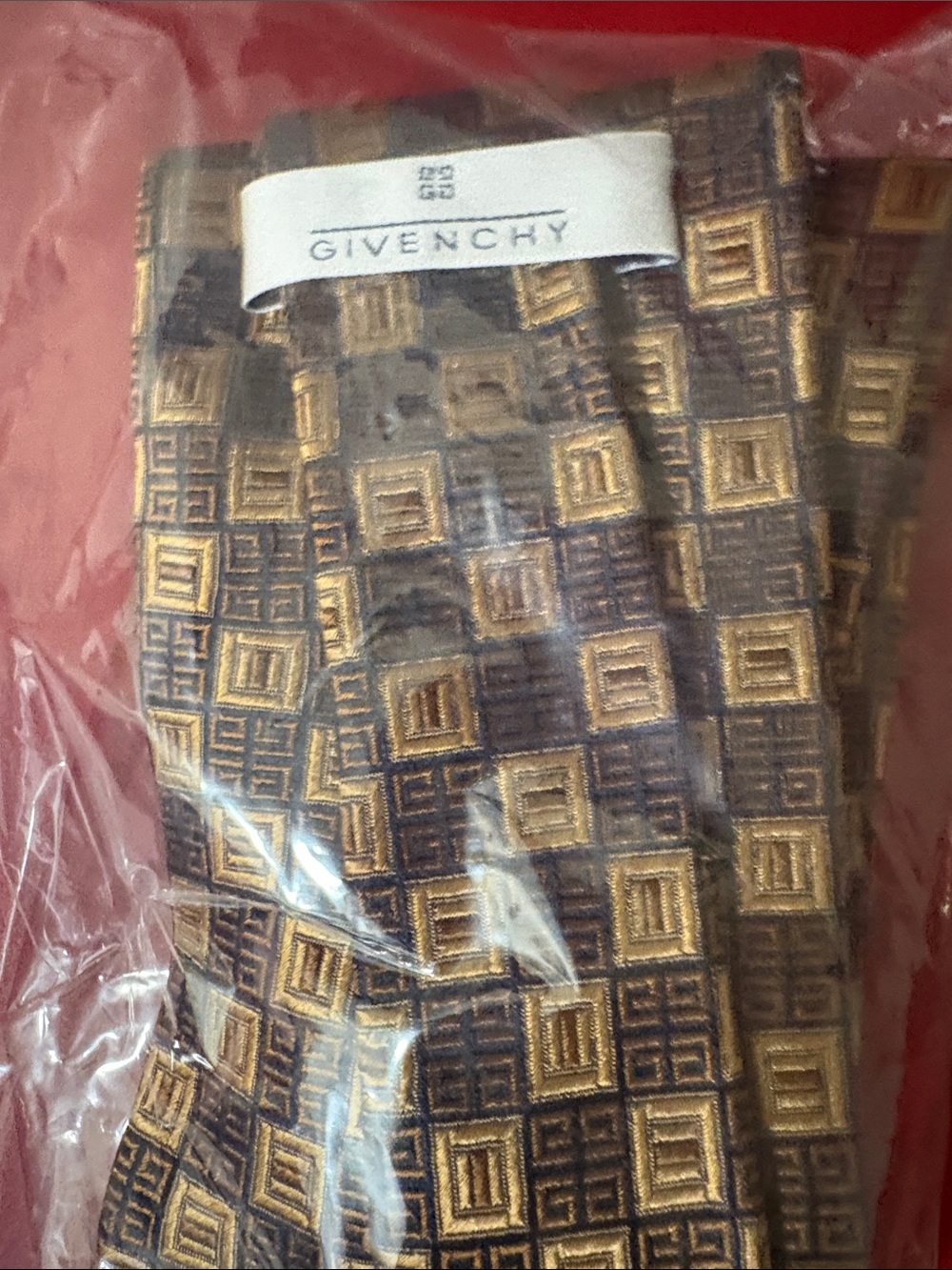 Givenchy Brown and Gold Geometric Silk Tie